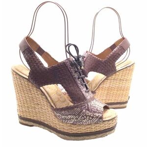 Sam Edelman Tinely Brown Snake Print Lace Up Platform Wedge Sandal Size 10M